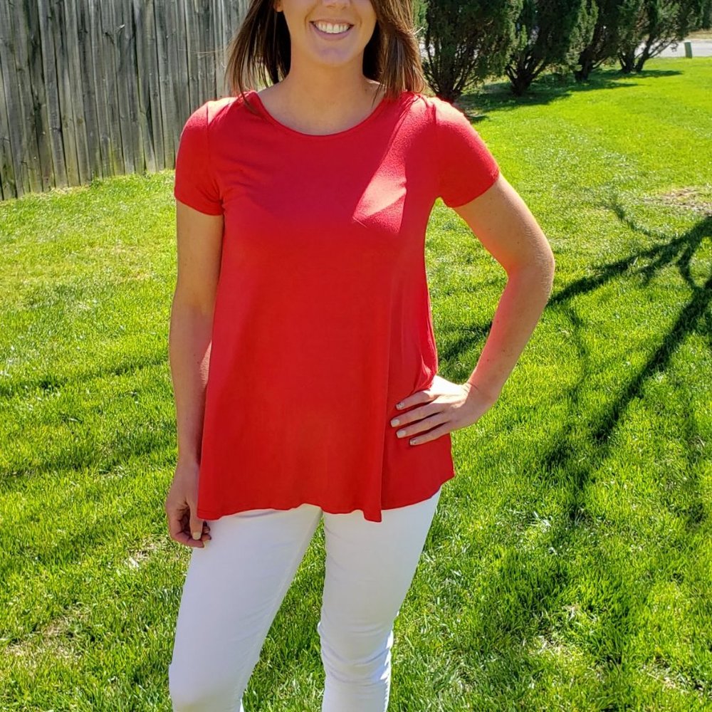 Criss Cross Open Back T-Shirt Top Blouse Red